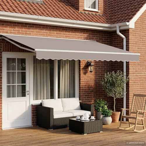 Tonture Tenda da Sole Elettrica Estensibile Grigio Chiaro e Bianco 5x3,5 Metri Alluminio Poliestere Elettrica con Telecomando, Resistente alle intemperie, Protezione UV, Braccio Articolato