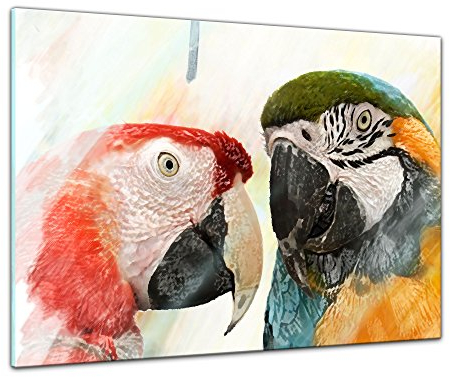 Bilderdepot24 Glasbild Aquarell - Papageien II - 80 x 60 cm - Deko Glas - brilliante Farben, inkl. Aufhängung
