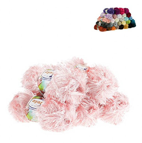 Fransen-Strickgarn Yumos 5 Knäuel je 150m/100g Strickgarn Wolle Strickwolle, Nadelstärke 4-5, Häkelnadel 3, Farbe:5531 pastellrosa