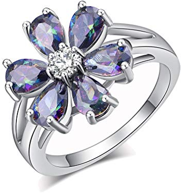 YAZILIND Zirkonia CZ Ring Bunte Blume Schmuck Ewigkeit Engagement Hochzeit Platin Hochzeit plattiert Hohlband(18.8)