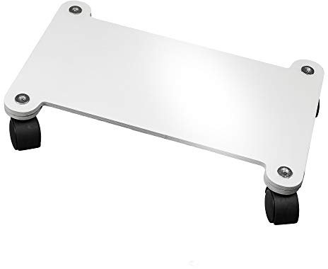 Cemab Supporto per Computer Desktop, Nuova Versione Rinforzata. Carrello Porta pc in Legno con Ruote (Bianco Lucido)
