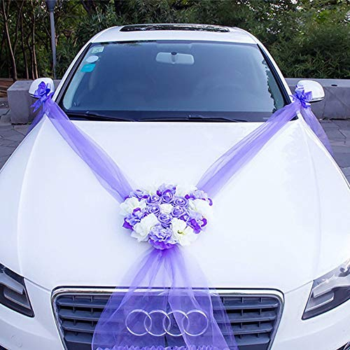 CULASIGN Auto Schmuck Braut Paar Rose Deko Dekoration Autoschmuck Hochzeit Car Auto Wedding Deko (Lila)