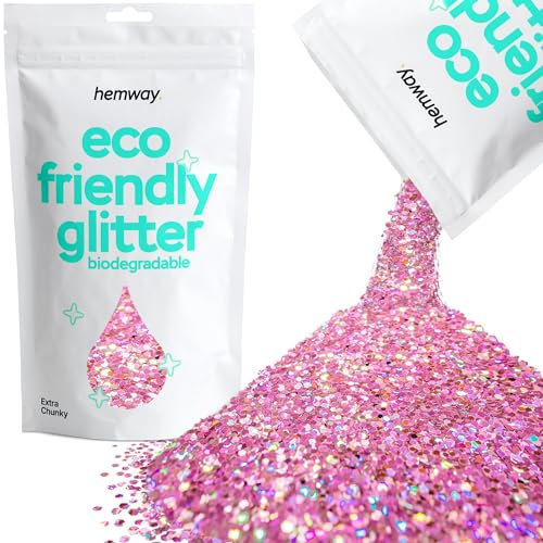 Hemway Eco Friendly Biodegradable Glitter - Pink Holographic | Extra Chunky Plant-Based Metallic Flakes for Arts & Resin Crafts | Bio Supplies for Festival, Hair, Face, Body & Nail Art | 100 g