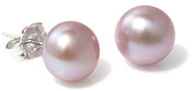 TreasureBay Stunning Natural Freshwater Pearl Stud Earrings With 925 Silver (Purple)