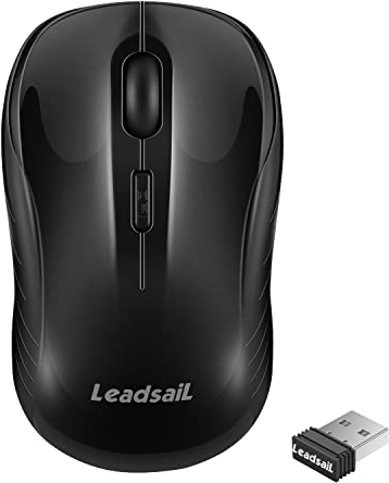 LeadsaiL Mouse Wireless, Mouse Senza Fili per PC Portatile, Mouse USB Ergonomico, 1600 DPI, 3 Pulsanti, Clic Silenzioso, 2.4 GHz, con Ricevitore USB Wireless Compatibile con Chromebook, Mac, Laptop