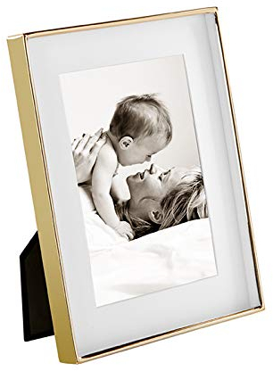 Fink Bilderrahmen für Fotos 10x15 - mit Passepartout - Hoch und Quer - zum Stellen und Hängen - Geschenke Ostern - Farbe: gold - Abmessung außen: 20 x 15 cm