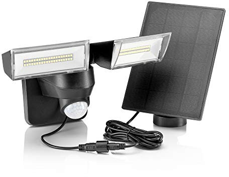Auraglow Solar Powered PIR Infrared Sensor Outdoor Twin Security LED Flood Wall Light, with Dim to Bright Mode, Motion Only or Dusk to Dawn Mode and Detachable Solar Panel