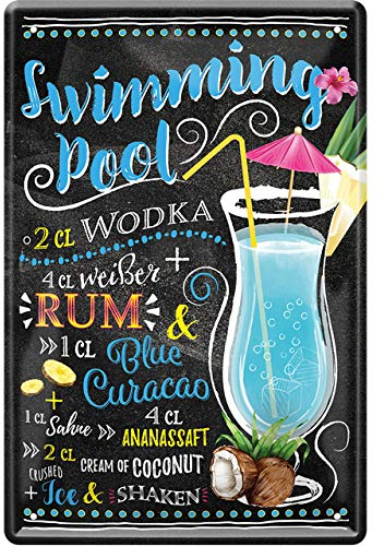 schilderkreis24 - Blechschilder Cocktail Rezept Swimming Pool Deko Metallschild Schild für alle Bar Theke oder Pub Besitzer Geschenk zum Geburtstag oder Weihnachten 20x30 cm (Swimming Pool)