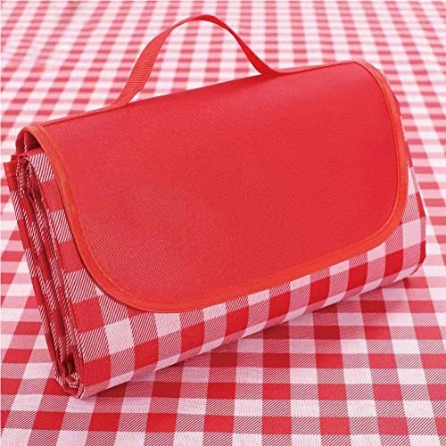Picnic Blanket|Beach Mat|Picnic Blanket for Indoor and Outdoor, 80 x 60 Sandproof Waterproof Larger Mat for Beach, Travel, Camping, Hiking, Park Grass,Handy Mat Tote, Foldable. (Red Plaids)