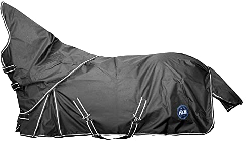 HKM 10967 Regendecke, abnehmbares Halsteil, Wasserdicht, Pferdedecke Schwarz, 125