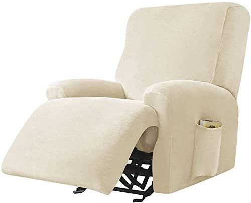 JHLD Stretch Sesselbezug Relaxsessel, Samt Ruhesessel Bezug 1/2/3 Sitzer Relaxsessel Bezug Weiche Ruhesessel Bezüge Anti-rutsch Mit Elastischem Boden Für Kinder Haustiere-Beige-1 Sitzer