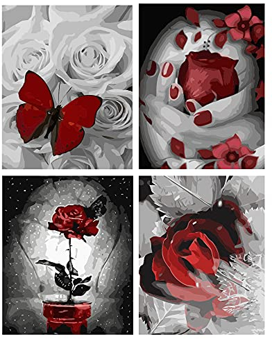XINRANFF Malen nach Zahlen Erwachsene Kinder, Malen Nach Zahlen Rose Bastelset Erwachsene DIY Handgemalt Ölgemälde auf Leinwand für Wandkunst Home Haus Deko, Geburtstag Weihnachten Geschenk 40 * 50CM