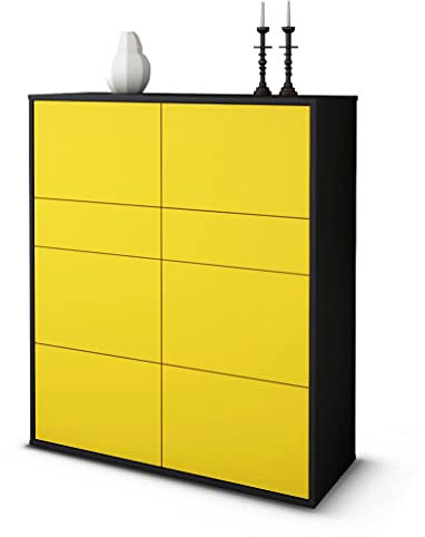 Stil.Zeit Highboard Jenna, Korpus anthrazit matt, Front Farb-Design Sonnengelb (92x108x35cm), Push-to-Open Technik & Leichtlaufschienen