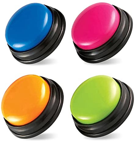 Kavolet Botón de Conversación Grabable, Answer Buzzer, Botones de Respuesta Grabables con Recursos de Aprendizaje, Botón de Respuesta de Juguete Interactivo para niños (Set de 4)