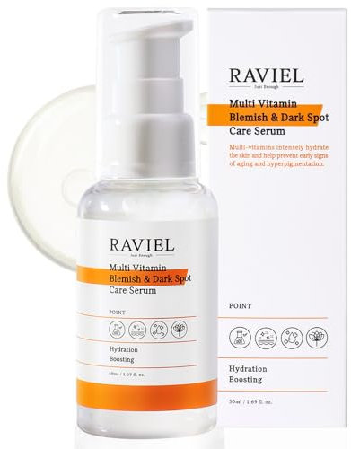 RAVIEL Siero illuminante viso multivitaminico per la cura delle macchie scure e delle imperfezioni per tutti i tipi di pelle, rimozione macchie scure, 7 acido ialuronico (1,7 oz)