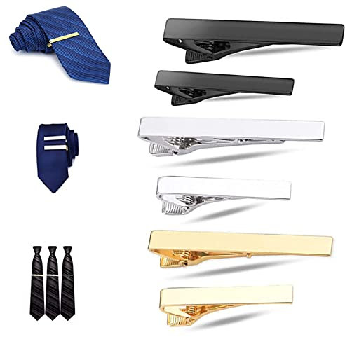 6 Stück Krawattenklammer, Herren Krawattennadel, Herren Dünn Tie Clip Set, Dünn Krawattenklammer, Kupfer Skinny Krawattennadeln Für Jubiläum, Party, Hochzeit, Alltagskleidung(Gold, Silber, Schwarz)