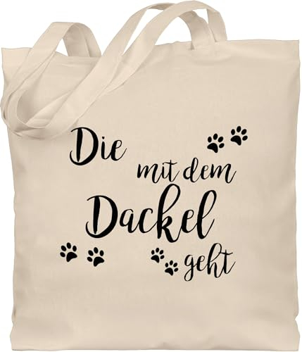 Baumwolltasche - Sprüche Statement - Die mit dem Dackel geht schwarz - Unisize - Naturweiß - statements dackelmotiv jutebeutel sprüchen tasche aufschrift spruch