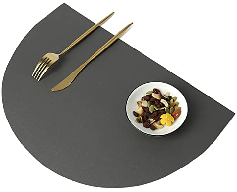 Tischsets Abwaschbar 4er Set, Halbrundes Platzset Lederoptik Kunstleder Wasserdicht Platzdeckchen Tischset für Hause Küche Restaurant und Hotel (Grau,4er Set)