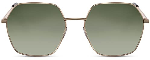 Cheapass Lunettes de soleil Hommes Femmes Rétro Soleil Vacances Bords Dorés en Métal avec Verres Verts Recyclés Bloquant les UV
