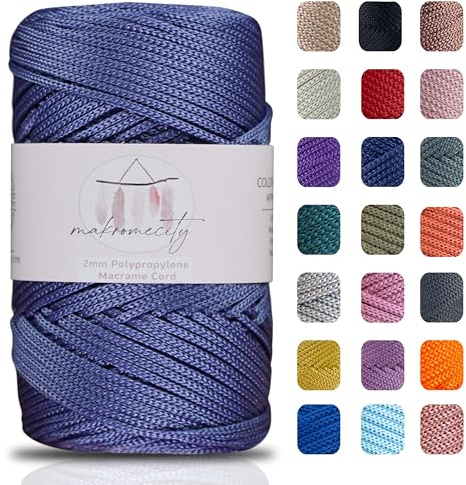 Makromecity Makramee Garn 2mm x 230m Premium Polyester Macrame Cord Polypropylene Yarn für Handwerk Wohndekorationen Platzteller Umhängetasche Handtasche Runner (Denim Blau, 1 Strang)