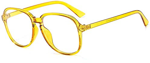 Pinklady Large Oversized Retro Vintage Classic Clear Transparent Glasses Frame HD Lens Eyewear Glasses (Yellow)