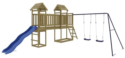 vidaXL Outdoor Playset, Playground Set for Garden Patio Kids, Playhouse with Slide, Wooden Swing Set for Age 4 Years and Over, Impregnated Wood Pine