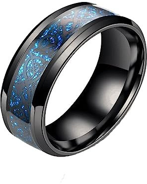MAGIIE Schmuck 8mm Herren Ringe Stahltitan, Herren Ringe Band Keltische Drachen Silber/Gold/Schwarz/Blaue/Rot Größe 60 bis 70 (Blau, 62)