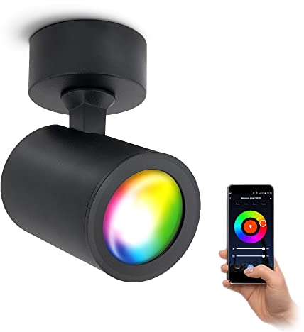 linovum TENJO Spot Deckenlampe 1-flammig schwarz schwenkbar, WLAN Smart LED GU10 RGBW - Kompatibel mit Alexa, Siri & Google Home
