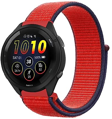 Niboow 22mm Strap Compatible with Garmin Forerunner 265/255/255 Music, Soft Nylon Watch Band for Garmin vivoactive 4/Venu 2/Active - Red