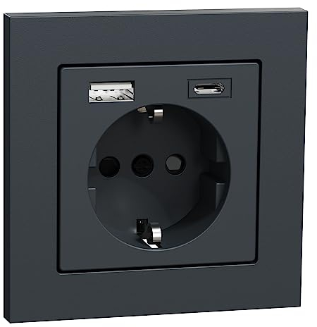 Komplettset SCHUKO Steckdose mit USB-Ladegerät Typ A und Typ C, Merten System M-Pure, Anthrazit