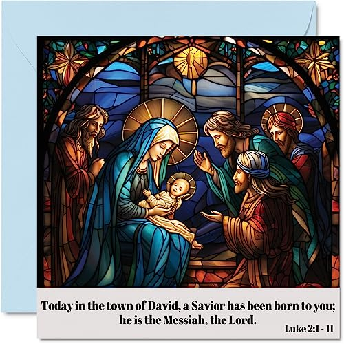 Stuff4 Religiöse Weihnachtskarten für Frauen und Männer – Krippe – Merry Xmas Weihnachtskarte Schwester Bruder Cousin Onkel Tante Mama Papa Oma Großvater 145 mm x 145 mm Einzelne Weihnachtsgrußkarten