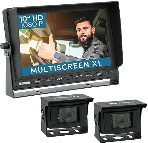 VSG24 Rückfahrkamera 10 PROFI HD XL Set inkl. 2 x IP69K Kamera, 1080P HD Monitor, Kabel - Wasserdicht Nachtsicht 12V-24V Einfache Montage/Robustes Rückfahrsystem für Traktor LKW Anhänger Baumaschinen