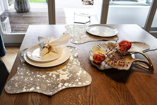 unendlich schoen - 2er Platzset Platzdeckchen, echt Kuhfell abwaschbar, Tischset natürlich rutschfest, Deko Telleruntersetzer Esstisch Wohnzimmer (Gold Sparkle, 40 x 38 cm)