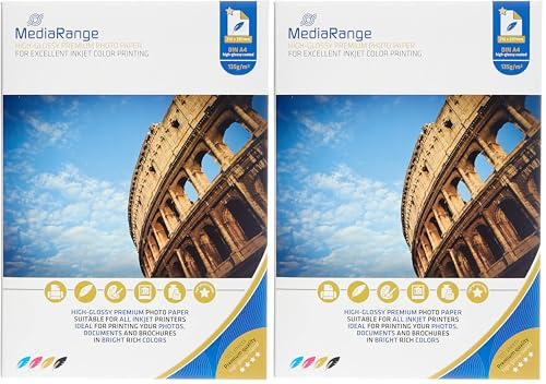 MediaRange DIN A4 Fotopapier für Tintenstrahldrucker, hochglänzend, 135g, 100 Blatt (Packung mit 2)