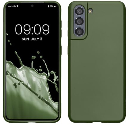 kwmobile Handyhülle für Samsung Galaxy S21 Hülle - Silikon Case metallisch schimmernd - Schutzhülle Cover - Metallic Tannengrün
