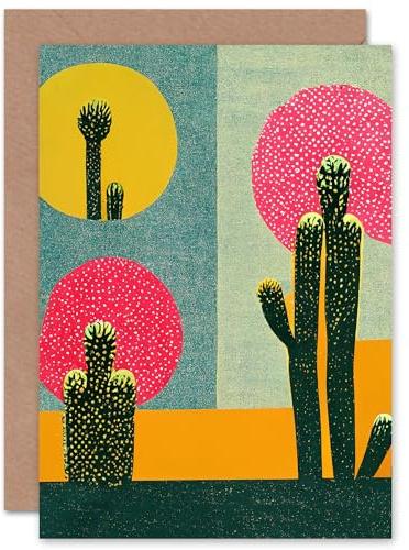 Artery8 Cactus Abstract for Him or Her Man Woman Birthday Thank You Congratulations Blank Art Greeting Card