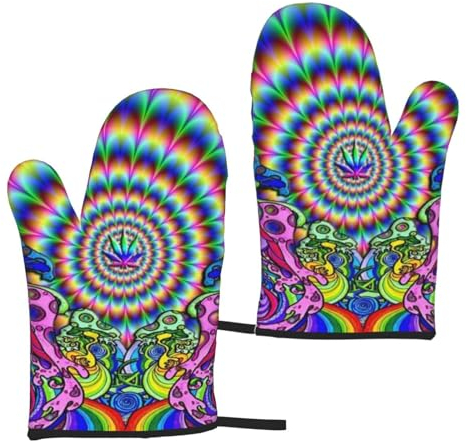 LAMAME Batik-Mikrowellen-Handschuhe, Marihuana-Druck, hitzebeständige Ofenhandschuhe