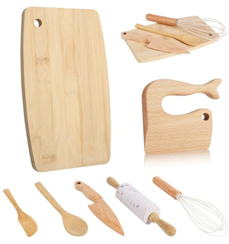 HEQU 7 Pieces Wooden Kids Knife Toddler Knife Set
