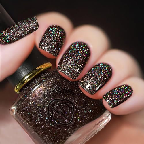 Auroras Shining Nail Polish - Magnet Glitter, Long Lasting & Quick Dry, No Cure Nail Paint for Manicure at Home (Dark Brown)