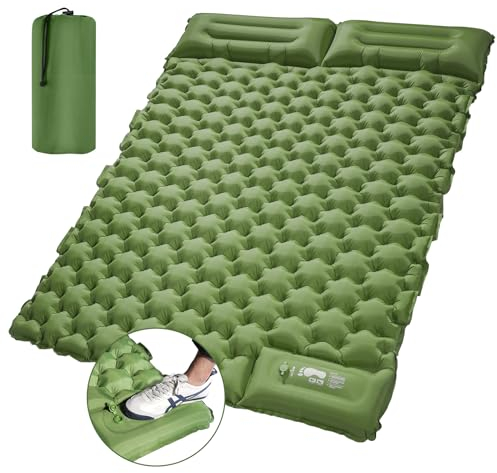 LAMA Doppel Camping isomatte, Aufblasbare Luftmatratze für 2 Personen Ultraleichte Schlafmatte mit Luftpumpe Kissen und Fußpresse für Backpacking Wandern Reisen Zelten Strand,195x125x10cm, Grün