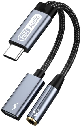 Adaptateur USB C vers Casque 3,5 mm et Chargeur, 2 en 1 USB C vers Prise 3,5 mm et Port de Charge USB C, Charge Rapide, Compatible avec Phone 15 Pro Max Plus, Samsung S21 S22 S23 S24 Ultra, Note 20