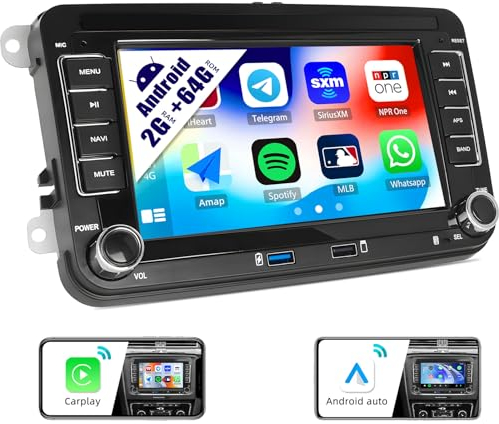 2G+64G CAMECHO Android 13 Radio für VW Golf 5 Polo Skoda Caddy Seat mit Carplay Android Auto Navi Bluetooth,7 Zoll Touchscreen mit Mirror Link FM/RDS WiFi SWC und USB
