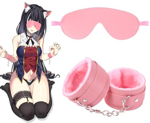 MEYDLL Manette Sexy Adulti Fetish Eye Mask e Manette Restraint Kit Sexy Doggy Posizione Sesso Bondage Set Giocattoli Sesso per Coppie Starter Principianti (rosa)
