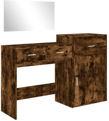 vidaXL Schminktisch Set 3-TLG., Kosmetiktisch mit Spiegel Stauraum, Frisiertisch für Schlafzimmer, Tisch Schminkspiegel Frisierkommode, Modern, Räuchereiche