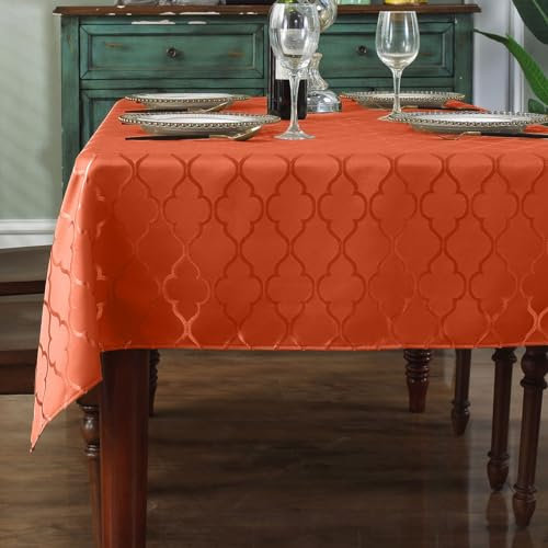 SASTYBALE Fall Rectangle Tablecloth Jacquard Table Cloth Spill Proof Dust-Proof Table Cover for Autumn Kitchen Dining Tabletop Decor (132 x 178cm (4-6 Seats), Burnt Orange)