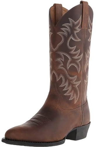 CHJJWEZX Stivali da cowboy da uomo eleganti ricamati a metà polpaccio stivali western neri in pelle scarpe casual per lavoro, viaggi, Marrone, 42.5 EU