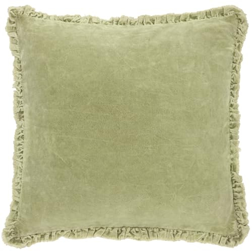 Yard Bertie Washed Cotton Velvet Filled Cushion (Sage, 45 x 45 cm) | Soft Velvet Relaxed Style Decorative Pillow
