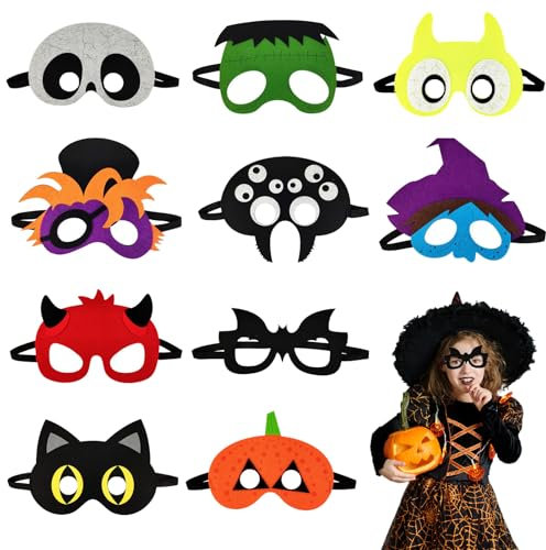 Bcuuozeeing 10 Stück Halloween Masken Bastelsets Kinder, Halloween Party Kindermaske Basteln Set, Halloween Maskendekoration für Jungen Mädchen Halloween Karneval Maskerade Cosplay Party