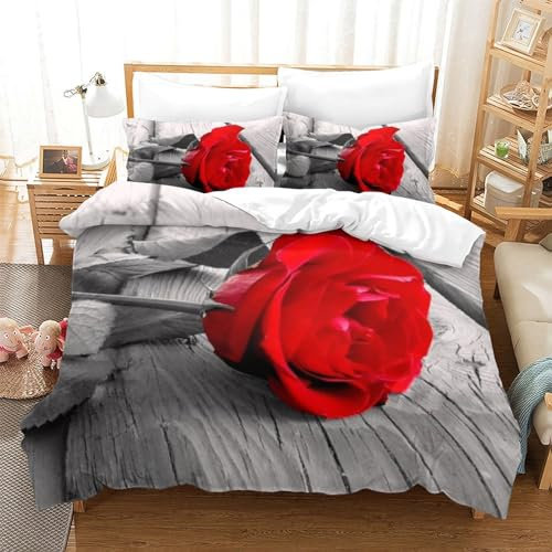 BKSURBDAV Rose 3D Printed Duvet Cover Set 3 Pieces Bedspread Soft Microfiber with Zipper Closure,Pillowcases for Teens And Adults Double(200x200cm)