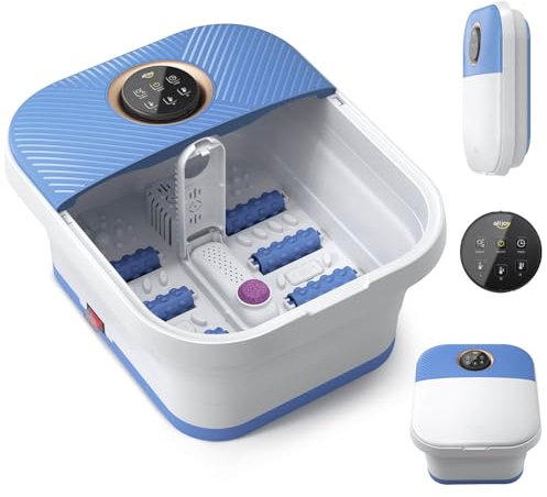 ALLJOY zusammenklappbarer Fuß-Spa-Bad-Massager mit Hitze, Blase, Fernbedienung Shiatsu-Fuß-Massage-Badewanne für Fußschmerzlinderung, mit Akupressur-Massagepunkten und Temperaturregelung